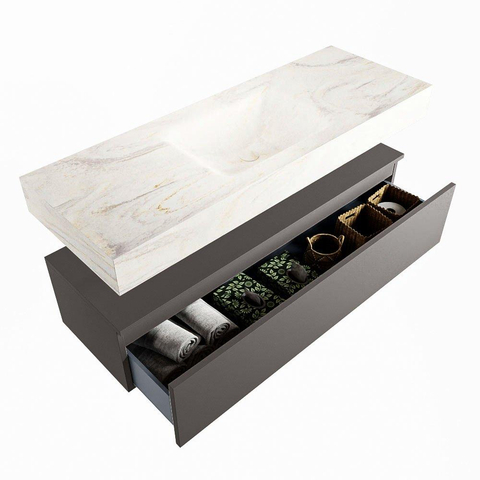 MONDIAZ ALAN - DLUX Badkamermeubelset - 130cm - onderkast - Dark grey - 1 lade - vrijhangende wastafel - wasbak midden - 1 kraangat - Ostra SW807310