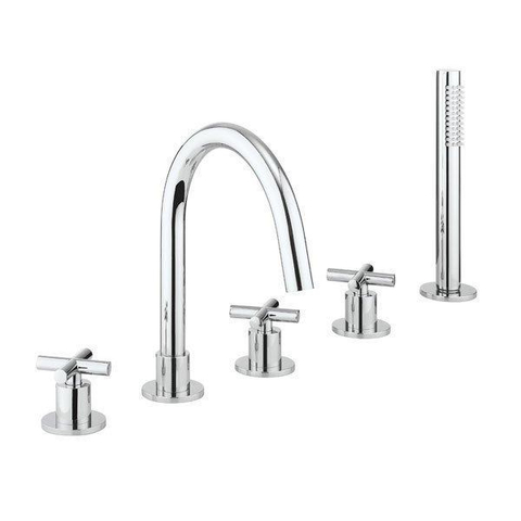 Crosswater MPRO Crosshead Badrandkraan - 5 gats - met handdouche - hoogglans chroom SW643444