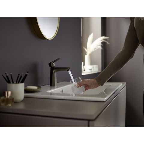 Hansgrohe Talis e 1 greeps wastafelkraan - 110 PopUp - trekwaste - hoogglans zwart chroom SW358789