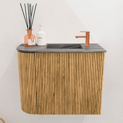 Mondiaz JOYA-DLUX 51.6cm toiletmeubel - ronding links kleur Oak - Wastafel FAYE positie Rechts 1 kraangat kleur Sombra. SW1424278