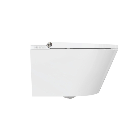 QeramiQ Luma Ensemble WC-douche - réservoir encastré Geberit UP320 - avec châssis Burda - séchoir - douchette féminine - plaque de commande cuivre - boutons ronds - blanc brillant SW1472007