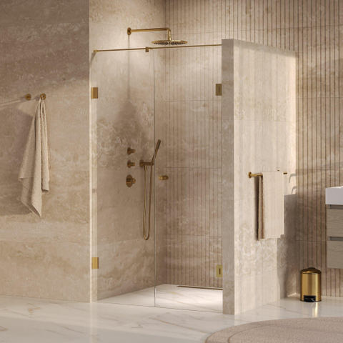 BRAUER Void Carving Porte de niche - 2 pièces - 120x200cm - porte battante 60cm sur mur - revêtement verre - réversible - verre clair - or brossé PVD SW1418187