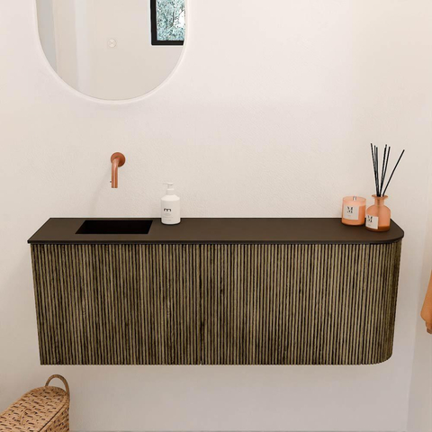 Mondiaz JOYA 111.6cm meuble de salle de bains - arrondi droit couleur Dusk - Vasque FAYE position Gauche Sans trou de robinet couleur Urban SW1421741