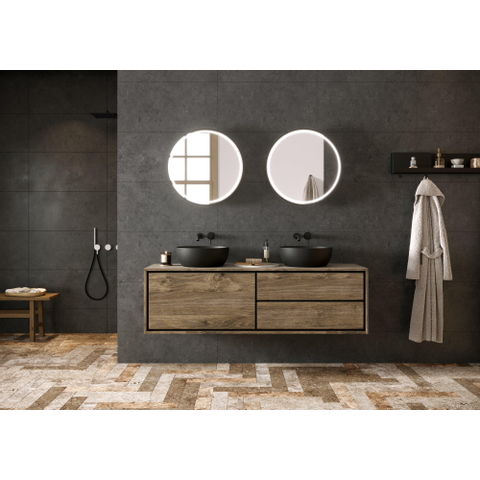 H&R Badmeubelen Circle Waskom - 40x40x14cm - opbouw - keramiek zwart mat SW405131
