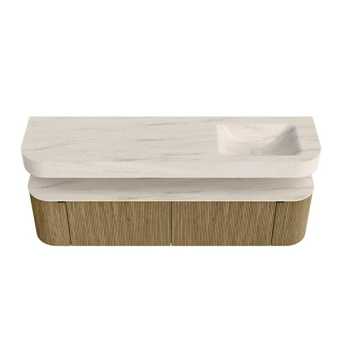 MONDIAZ THOR-DLUX 180cm meuble de salle de bains arrondi gauche + droite couleur Dusk avec 2 tiroirs et 2 portes. Vasque suspendue CLOUD Droite sans trou de robinet couleur Meli. SW1466176