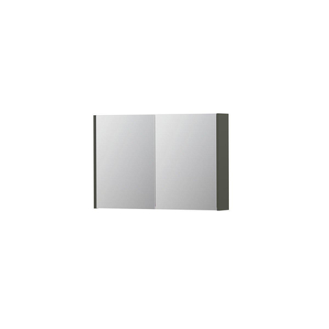 INK SPK1 Spiegelkast - 90x14x60cm - 2 deuren - dubbelzijdige Spiegel - schakelaar en stopcontact - MDF lak Mat beton groen SW493615