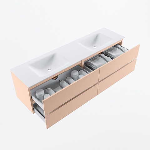 MONDIAZ Vica Ensemble meuble de salle de bains - 180cm - meuble bas rosee - 4 tiroirs - lavabo cloud double - sans trous de robinet - version haute 60cm - talc SW1083350