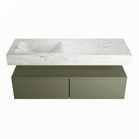 Mondiaz ALAN-DLUX Ensemble de meuble - 130cm - meuble Army mat - 2 tiroirs - Lavabo Cloud Opalo suspendu - vasque gauche - 1 trou de robinet SW807352