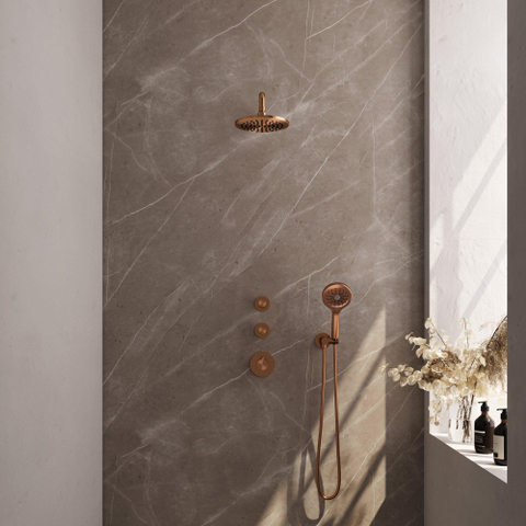 BRAUER Copper Carving ensemble de douche pluie encastré – douche de tête Ø 20 cm – bras mural courbé 40 cm – douchette ronde SW715727