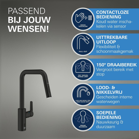 Grohe Start Keukenmengkraan - hoge uitloop - infrarood - matte black (mat zwart) SW1244508