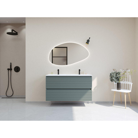 H&R Badmeubelen Infinity XXL 3D Badkamermeubelset - 120 cm - 2 keramische wasbakken thin mat wit - 2 kraangaten - 2 lades - mat petrol SW863509