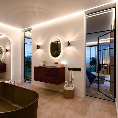 Mondiaz CIRO-DLUX Ensemble meuble de salle de bains - 110x45x50cm - Vasque solid surface Lava - 1 bassin à droite - sans trous de robinet - 2 tiroirs - Ruby SW1531581