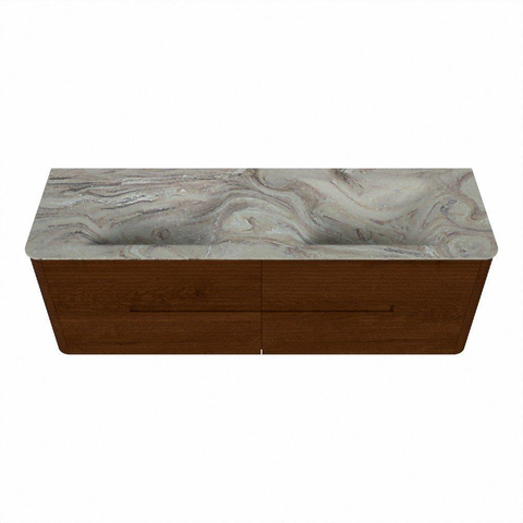 Mondiaz CIRO-DLUX Badkamermeubelset - 150x45x50cm - Solid surface wastafel Glace - 2 wasbak Dubbel - 2 kraangaten - 4 lades - Ruby SW1531682
