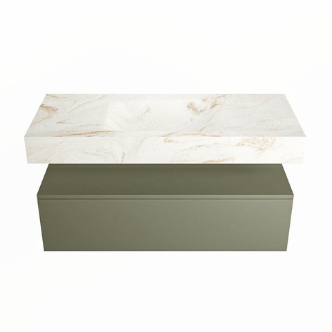 Mondiaz ALAN-DLUX Ensemble de meuble - 110cm - meuble Army mat - 1 tiroir - Lavabo Cloud Frappe suspendu - vasque Centre - 1 trou de robinet SW805486