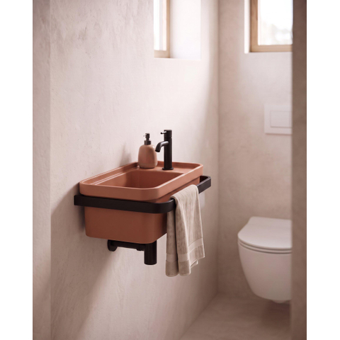 QeramiQ Élan Fontein - 45x27cm - 1 kraangat - keramiek - handdoekbeugel - mat roestbruin SW1581574