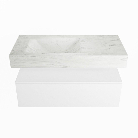 Mondiaz ALAN-DLUX Ensemble de meuble - 100cm - meuble Talc mat - 1 tiroir - Lavabo Cloud Opalo suspendu - vasque Gauche - 1 trou de robinet SW806183