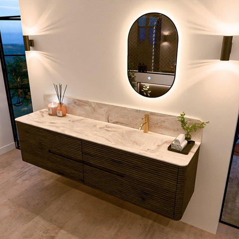 Mondiaz CIRO-DLUX Ensemble de meuble de salle de bains - 190x45x50cm - lavabo solid surface Frappe - 1 vasque à droite - 1 trou de robinet - 4 tiroirs - Shadow SW1532178