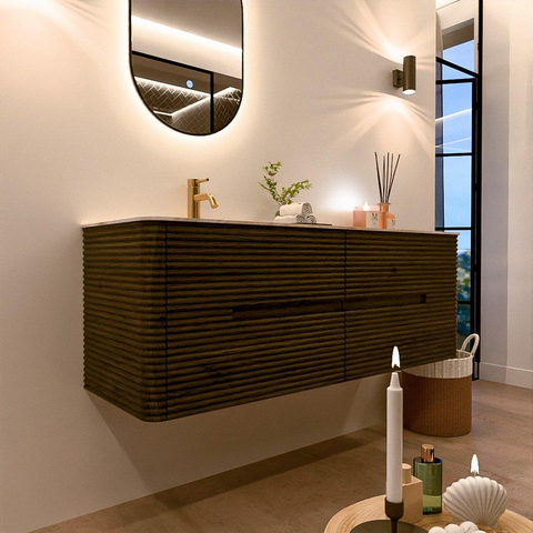 Mondiaz CIRO-DLUX Badkamermeubelset - 140x45x50cm - Solid surface wastafel Frappe - 1 wasbak Links - 1 kraangat - 4 lades - Shadow SW1532196