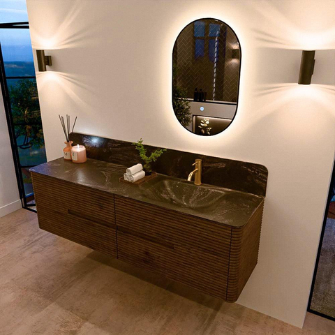 Mondiaz CIRO-DLUX Badkamermeubelset - 170x45x50cm - Solid surface wastafel Lava - 1 wasbak Rechts - 1 kraangat - 4 lades - Dusk SW1533053