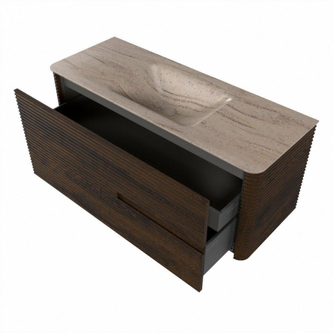Mondiaz CIRO-DLUX Ensemble de meubles de salle de bains - 120x45x50cm - Vasque solid surface Saba - 1 lavabo au milieu - sans trous de robinet - 2 tiroirs - Noyer SW1530668