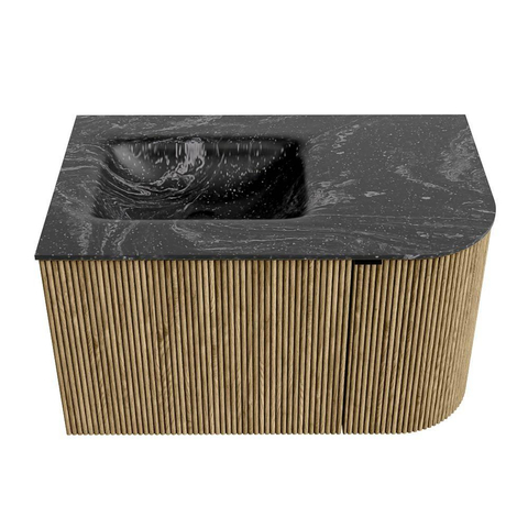 Mondiaz KURVE-DLUX Ensemble de meuble de salle de bain - 75x46x40cm - 1 tiroir - 1 porte - lavabo solid surface - gauche - 1 trou de robinet - Dusk SW1415234
