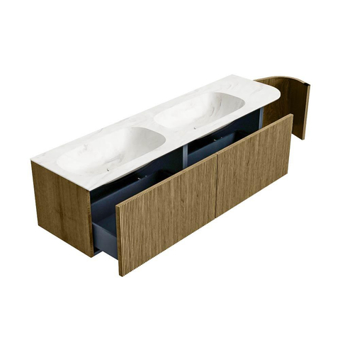 Mondiaz KURVE-DLUX Badkamermeubelset - 165x46x40cm - 2 lade - 1 deur - wastafel solid surface - dubbel / links - zonder kraangat - Dusk SW1415190