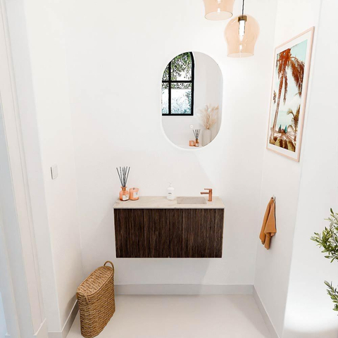 Mondiaz JOYA-DLUX 80cm toiletmeubel - kleur Walnut - Wastafel FAYE positie Rechts 1 kraangat kleur Frappe. SW1422284
