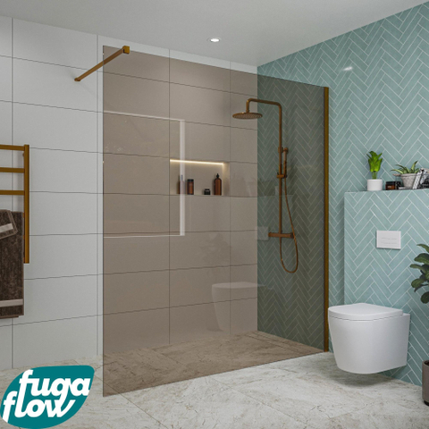 FugaFlow Eccelente Vetro Douche à l'italienne - 180x200cm - verre fumé - Cuivre brossé SW1124626