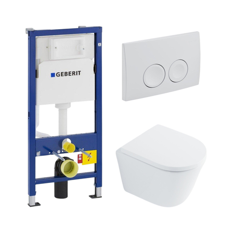 QeramiQ Dely Toiletset - Geberit UP100 inbouwreservoir - witte bedieningsplaat - softclose toilet zitting - 35mm - glans wit SW1222068
