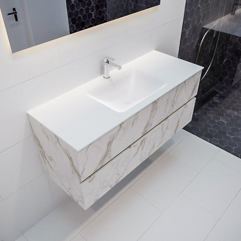 MONDIAZ VICA Ensemble meuble de salle de bains - 120cm - sous-meuble carrara - 2 tiroirs - lavabo cloud central - 1 trou de robinet version XL 60cm de haut SW1095150