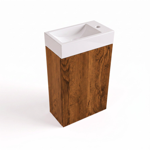 Saniclass Holz Pure Toiletmeubelset - 40x60.5cm - 1 deur - fontein keramiek - kraangat rechts - walnut pure SW1577755