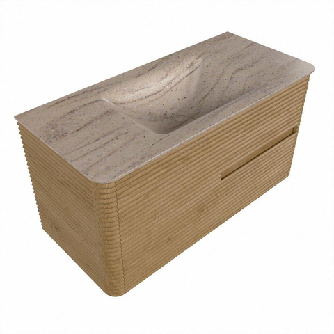 Mondiaz CIRO-DLUX Badkamermeubelset - 100x45x50cm - Solid surface wastafel Saba - 1 wasbak Midden - 1 kraangat - 2 lades - Oak SW1531172