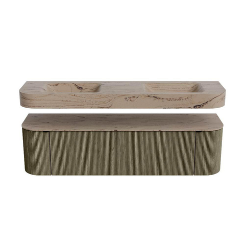 MONDIAZ THOR-DLUX 170cm meuble de salle de bains arrondi gauche + droite couleur Shadow avec 1 tiroir et 2 portes. Vasque suspendue CLOUD Double 2 trous de robinet couleur Arena. SW1465733