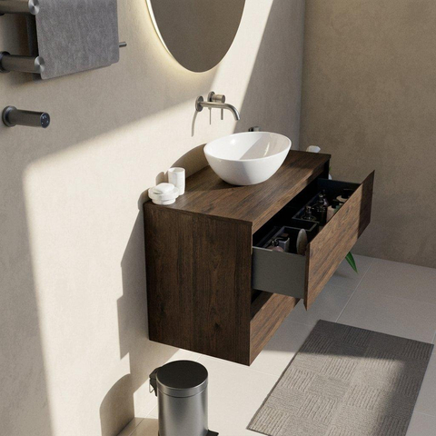 Saniclass Holz Pure Badkamermeubelset - 100x45x62cm - houten topblad - zonder kraangat - 2 lades - mat eiken charcoal (hout) SW1436769