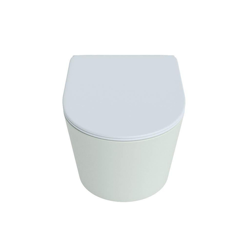 Mondiaz LAVIE hangtoilet – spoelrandloos – 36 x 53 cm – met softclose zitting – Greey (lichtgroen/grijs), zitting Clay (lichtblauw/grijs) SW1208587