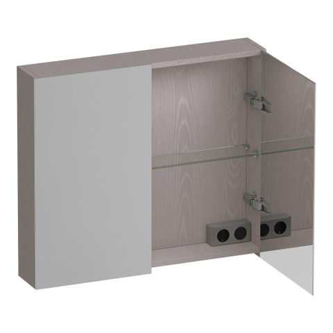 BRAUER Impress Deluxe armoire de toilette miroir - 80x70x15cm - éclairage interne et externe - 2 portes miroir double face - Timber Greige SW1199025