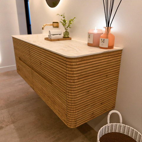 Mondiaz CIRO-DLUX Badkamermeubelset - 140x45x50cm - Solid surface wastafel Ostra - 1 wasbak Links - zonder kraangaten - 4 lades - Oak SW1530924