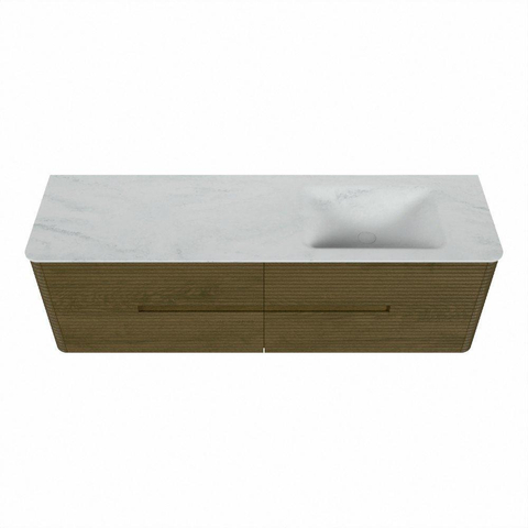 Mondiaz CIRO-DLUX Meuble de salle de bains - 160x45x50cm - Plan-vasque solid surface Opalo - 1 vasque à droite - sans trous de robinetterie - 4 tiroirs - Dusk SW1532886