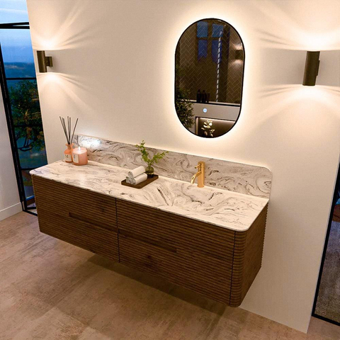 Mondiaz CIRO-DLUX Badkamermeubelset - 170x45x50cm - Solid surface wastafel Glace - 1 wasbak Rechts - 1 kraangat - 4 lades - Dusk SW1532998