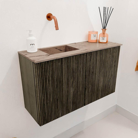 Mondiaz JOYA-DLUX 70cm meuble de salle de bains - couleur Shadow - Vasque FAYE position Gauche Sans trou de robinet couleur Arena. SW1424809