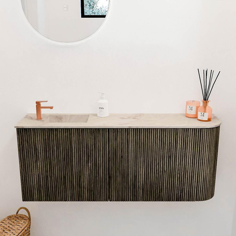 Mondiaz JOYA-DLUX 101.6cm toiletmeubel - ronding rechts kleur Shadow - Wastafel FAYE positie Links 1 kraangat kleur Frappe. SW1422723