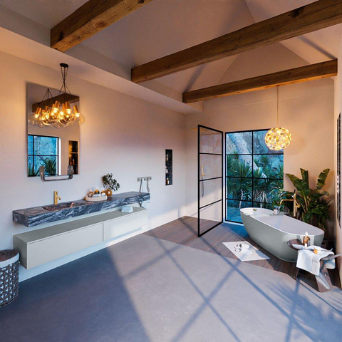 Mondiaz ALAN-DLUX Ensemble de meuble - 200cm - meuble Clay mat - 2 tiroirs - Lavabo Cloud Lava suspendu - vasque Gauche - 1 trou de robinet SW808745