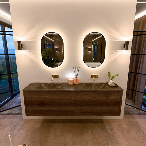 Mondiaz CIRO-DLUX Badkamermeubelset - 180x45x50cm - Solid surface wastafel Lava - 2 wasbak Dubbel - zonder kraangaten - 4 lades - Dusk SW1533070