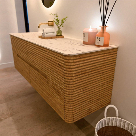 Mondiaz CIRO-DLUX Badkamermeubelset - 150x45x50cm - Solid surface wastafel Nata - 1 wasbak Links - zonder kraangaten - 4 lades - Oak SW1531460