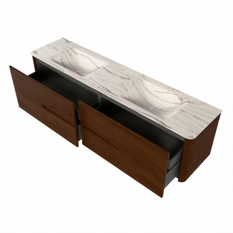 Mondiaz CIRO-DLUX Ensemble de meubles de salle de bains - 190x45x50cm - Plan vasque en solid surface Nata - 2 vasques Double - 2 trous de robinet - 4 tiroirs - Ruby SW1533800