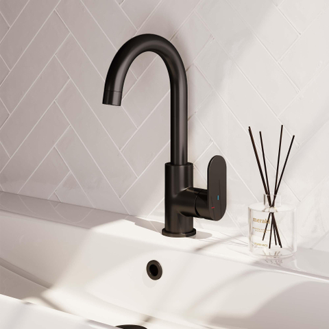 Brauer Black Edition Robinet de lavabo rehaussé avec bec rotatif économiseur d'énergie Noir mat SW385384