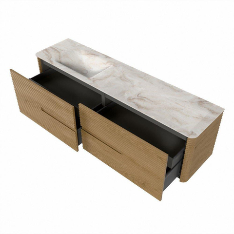 Mondiaz CIRO-DLUX Ensemble de meubles de salle de bains - 180x45x50cm - Plan vasque solid surface Frappe - 1 lavabo gauche - 1 trou de robinet - 4 tiroirs - Chêne SW1530818