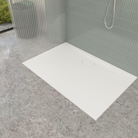 Villeroy & Boch Ecora douchebak - 120x80x3.5cm - afvoer lange zijde - stone white (wit) SW1558992