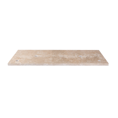 Saniclass Travertine plan sous vasque - 120x46cm - 2 trou de robinet - 2 découpes pour siphon - pierre naturelle marbrée SW1242432