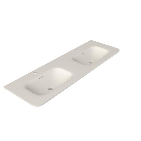 Royal Plaza Terra Edge Ensemble meuble de salle de bains - 140x44.7x46cm - vasque en solid surface blanc mat - 2 vasques - 2 trous de robinet - 2 tiroirs - châtaignier (noyer) SW1471921